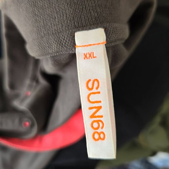 Sun68 Mens Polo Shirt - Dark Gray With Neon Green & Pink Accents size XXL - Picture 3 of 7